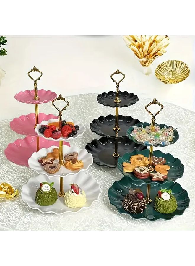 Black 3 Tier Cake Stand With Golden Rim For Desserts And Parties - Image 1