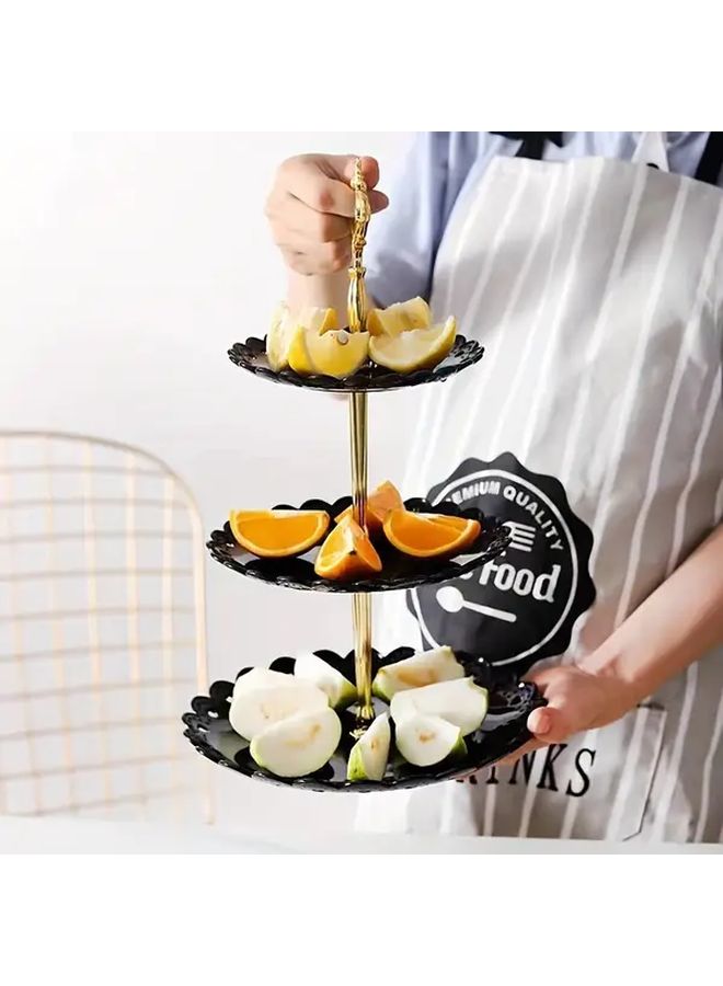 Black 3 Tier Cake Stand With Golden Rim For Desserts And Parties - Image 4
