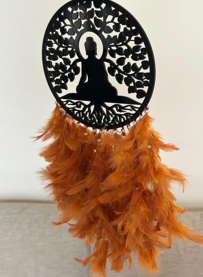 AGAM DECORS - Elegant 8 Inch Buddha Dreamcatcher with Rusty Brown Feathers - Wall Hangings, Home Décor, Handmade Dreamcatcher for Bedroom, Balcony, Garden, Party, Café - Image 4