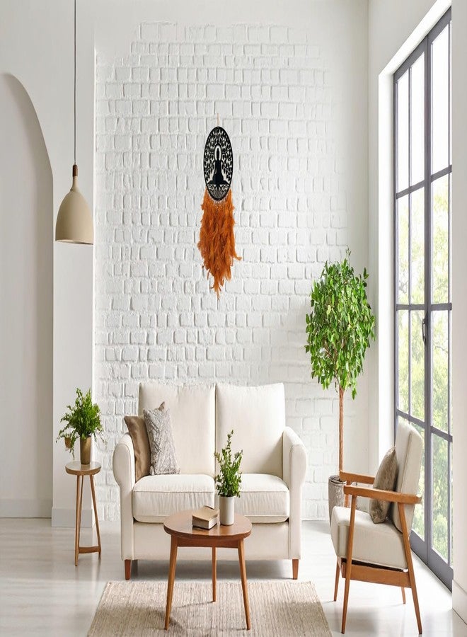 AGAM DECORS - Elegant 8 Inch Buddha Dreamcatcher with Rusty Brown Feathers - Wall Hangings, Home Décor, Handmade Dreamcatcher for Bedroom, Balcony, Garden, Party, Café - Image 2