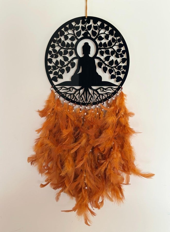AGAM DECORS - Elegant 8 Inch Buddha Dreamcatcher with Rusty Brown Feathers - Wall Hangings, Home Décor, Handmade Dreamcatcher for Bedroom, Balcony, Garden, Party, Café - Image 1