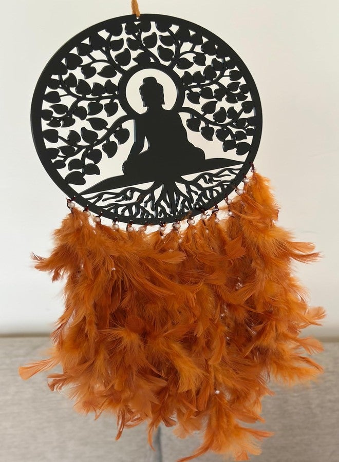 AGAM DECORS - Elegant 8 Inch Buddha Dreamcatcher with Rusty Brown Feathers - Wall Hangings, Home Décor, Handmade Dreamcatcher for Bedroom, Balcony, Garden, Party, Café - Image 5
