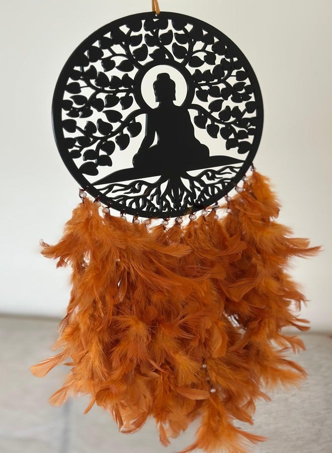 AGAM DECORS - Elegant 8 Inch Buddha Dreamcatcher with Rusty Brown Feathers - Wall Hangings, Home Décor, Handmade Dreamcatcher for Bedroom, Balcony, Garden, Party, Café - Image 3