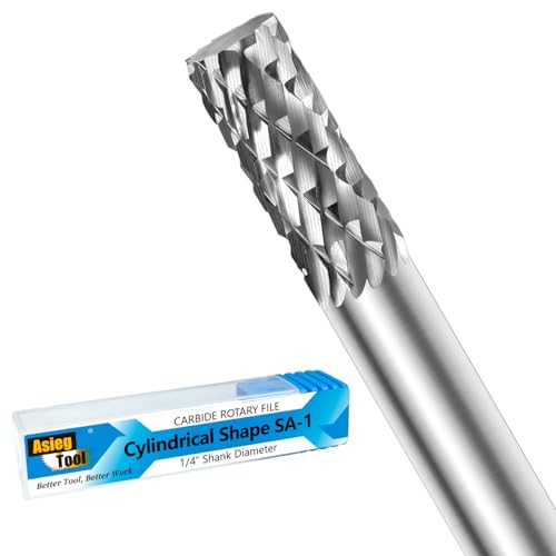 Asieg Tool SA-1 Solid Tungsten Carbide Burr Rotary File Cylindrical Shape Double Cut for Die Grinder Drill Bits 1/4'' Inch Diameter of Shank and Cutter 5/8'' Inch Cutter Length - Image 1