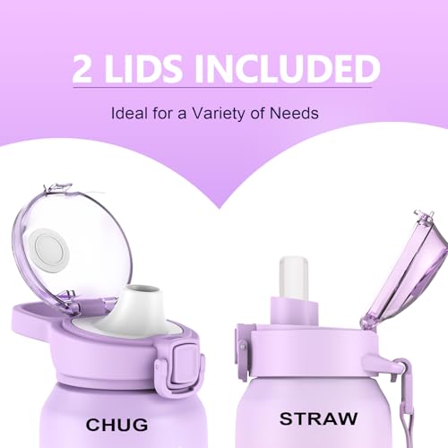 SLUXKE 24oz Insulated Water Bottle 18/10 Stainless Steel with 2Lids(Straw Lid& Spout Lids), 700ml Double Wall Vacuum Water Bottle with Handle Keep Cold and Hot for Men, Women & Kids PURPLE PINK - Image 2