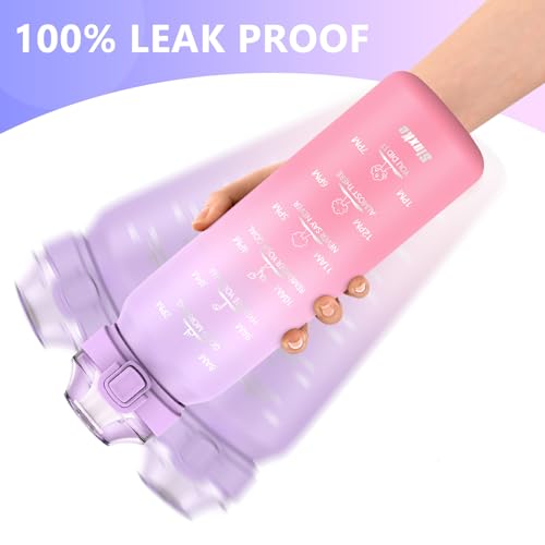 SLUXKE 24oz Insulated Water Bottle 18/10 Stainless Steel with 2Lids(Straw Lid& Spout Lids), 700ml Double Wall Vacuum Water Bottle with Handle Keep Cold and Hot for Men, Women & Kids PURPLE PINK - Image 5
