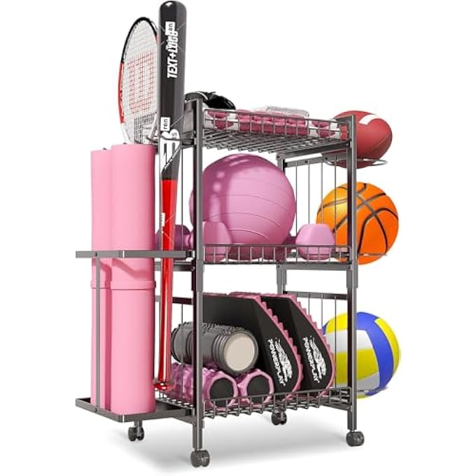 rayihni Rolling Yoga Mat Storage Rack, Yoga Storage Organizer For Home Gym Storage, Gym Equipment Rack For Straps Dumbbells Kettlebells Foam Rollers Light Hand Weights Resistance Band Ball - Image 2