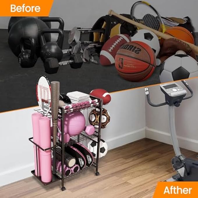 rayihni Rolling Yoga Mat Storage Rack, Yoga Storage Organizer For Home Gym Storage, Gym Equipment Rack For Straps Dumbbells Kettlebells Foam Rollers Light Hand Weights Resistance Band Ball - Image 5