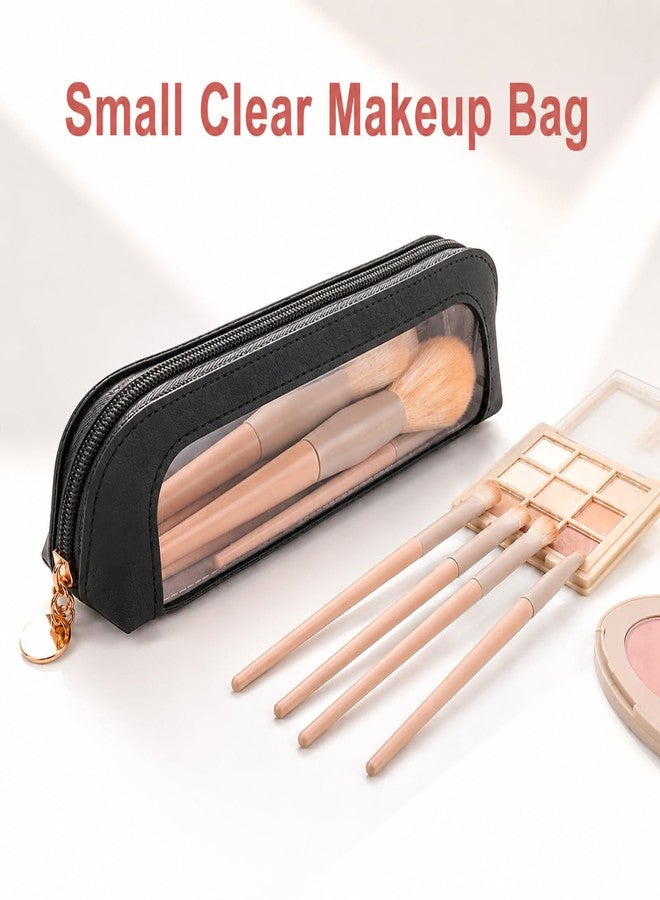 GlACBIUG Small Clear Makeup Bag – 8.5" Travel Makeup Brush Bag, Small Makeup Bag for Purse, PU Leather Cosmetic Brush Holder for Women, Office & Travel (Black) - Image 5