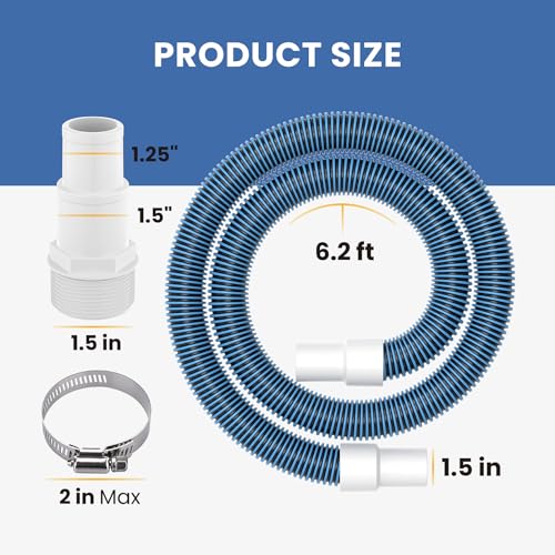 Pokin 1 1/2" Swimming Pool Filter Hose Replacement Kit,Universal 1.25/1.5 Inch Hose Adapter & 1.5"Pool Vacuum Hose for Above Ground Pool,2 Pack 6 Feet Replacement Hose Suitable for Pump - Filter - Heater - Image 2