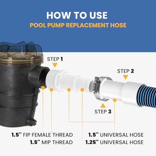 Pokin 1 1/2" Swimming Pool Filter Hose Replacement Kit,Universal 1.25/1.5 Inch Hose Adapter & 1.5"Pool Vacuum Hose for Above Ground Pool,2 Pack 6 Feet Replacement Hose Suitable for Pump - Filter - Heater - Image 4