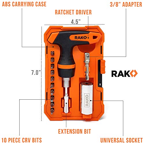 RAK Universal Socket Tool - Birthday Gifts for Men - Set of 15, 1/4-to-3/4-inch Wrench Grip, T-Handle Ratchet Driver, 10 Screwdriver Bits - Gifts for men, Husband, Handyman - Image 3