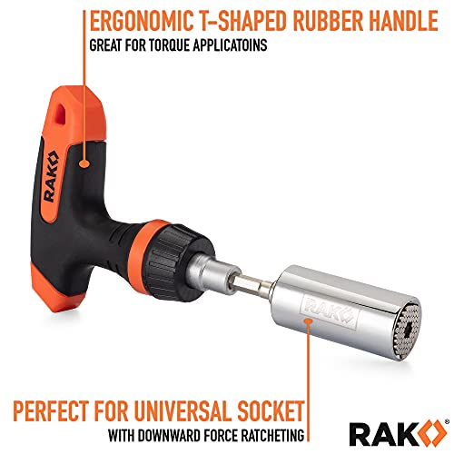 RAK Universal Socket Tool - Birthday Gifts for Men - Set of 15, 1/4-to-3/4-inch Wrench Grip, T-Handle Ratchet Driver, 10 Screwdriver Bits - Gifts for men, Husband, Handyman - Image 4