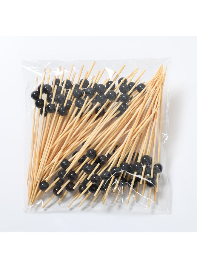 Disposable Fruit Fork Black Wood Beads Electroplating Silver Beads Decorative Fruit Label Manufacturers 100 PCs/bag Manufacturers Wholesale-Specifications:Black Round Beads (100 Pieces/pack)  - Image 1