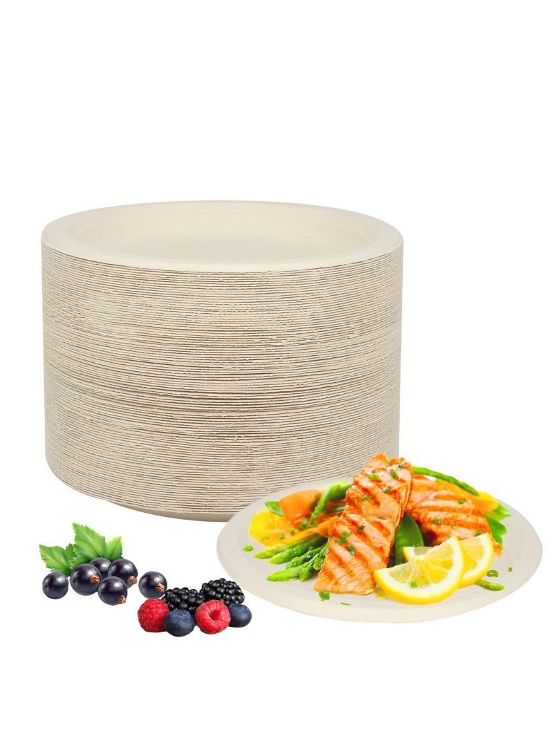 Sweet seven أطباق ورقية صديقة للبيئة 6 بوصة [100 عبوة] - أطباق حفلات صغيرة قابلة للتصرف، أطباق زفاف قابلة للتحلل من قصب السكر - Image 1