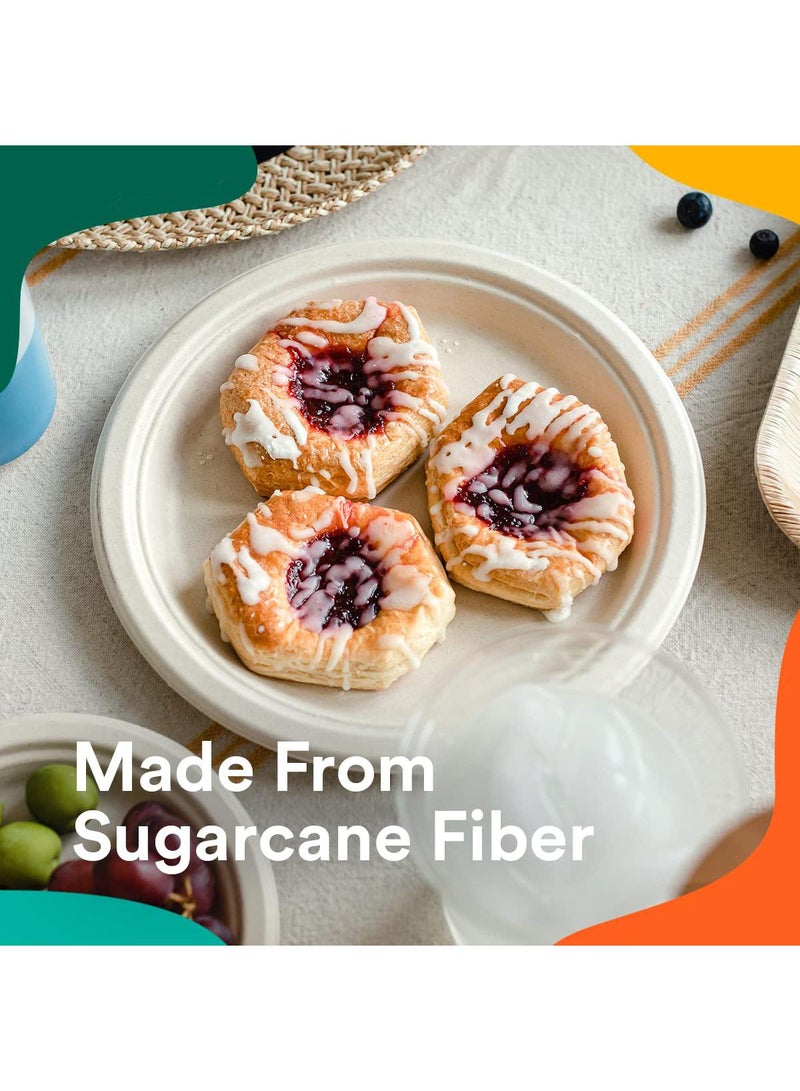 Sweet seven أطباق ورقية صديقة للبيئة 6 بوصة [100 عبوة] - أطباق حفلات صغيرة قابلة للتصرف، أطباق زفاف قابلة للتحلل من قصب السكر - Image 2