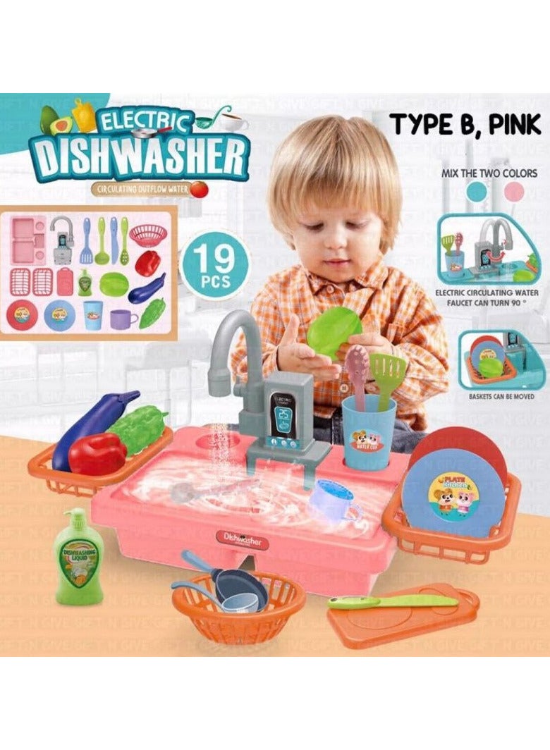 Kitchen Sink Toys, Electric Heat Sensitive Dishwasher Toy with Running Water, Automatic Toilet System, Play House, Pretend Role Play Toys - Image 1