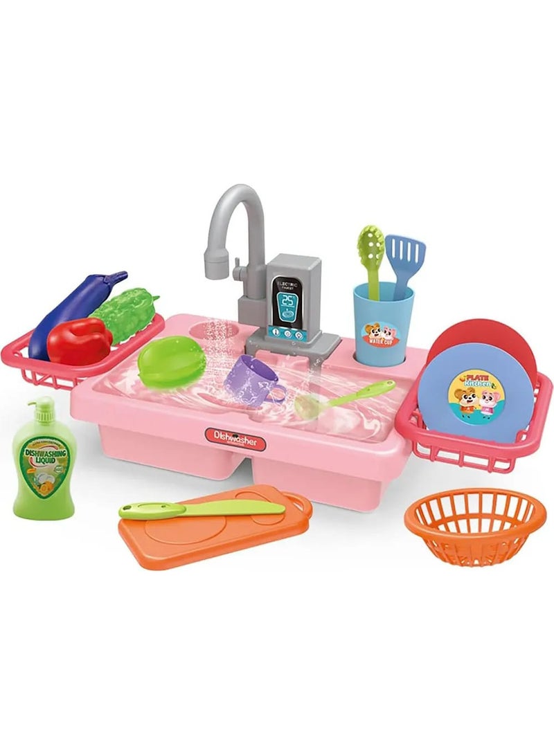Kitchen Sink Toys, Electric Heat Sensitive Dishwasher Toy with Running Water, Automatic Toilet System, Play House, Pretend Role Play Toys - Image 2