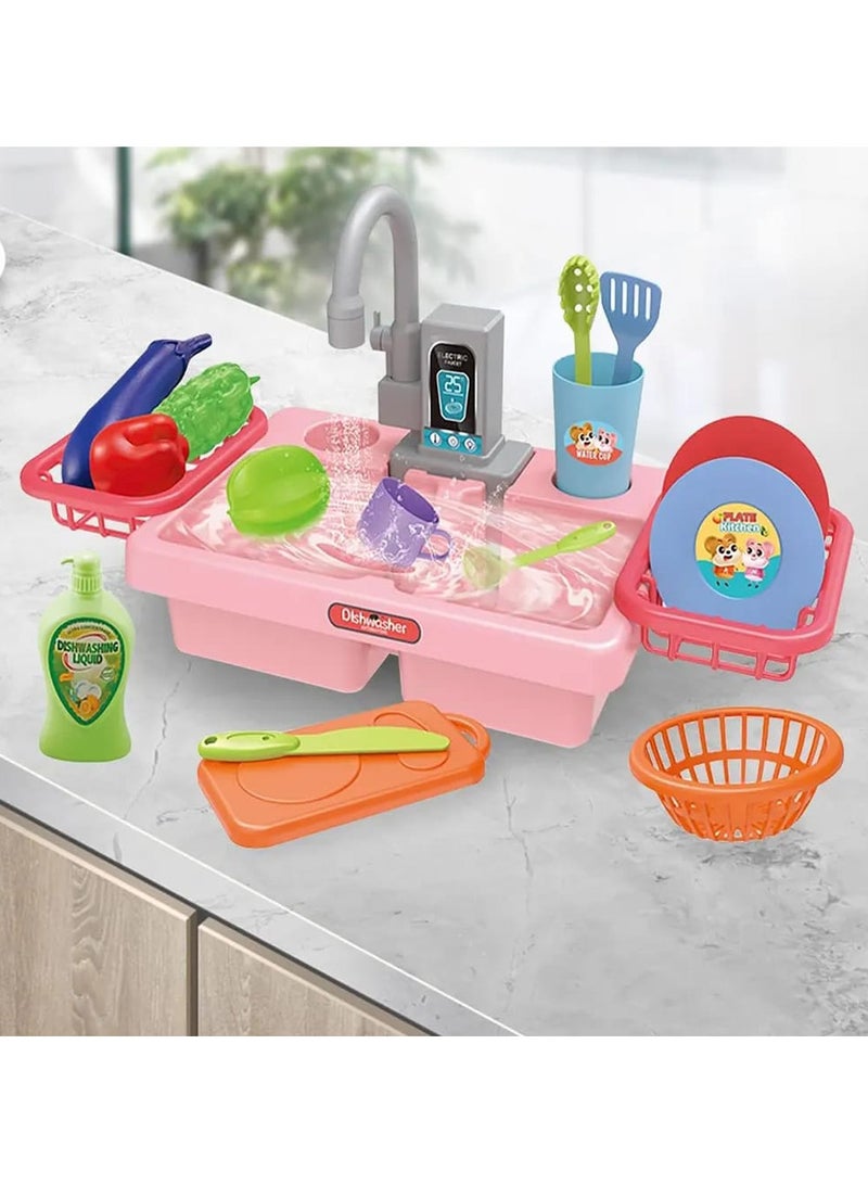 Kitchen Sink Toys, Electric Heat Sensitive Dishwasher Toy with Running Water, Automatic Toilet System, Play House, Pretend Role Play Toys - Image 3
