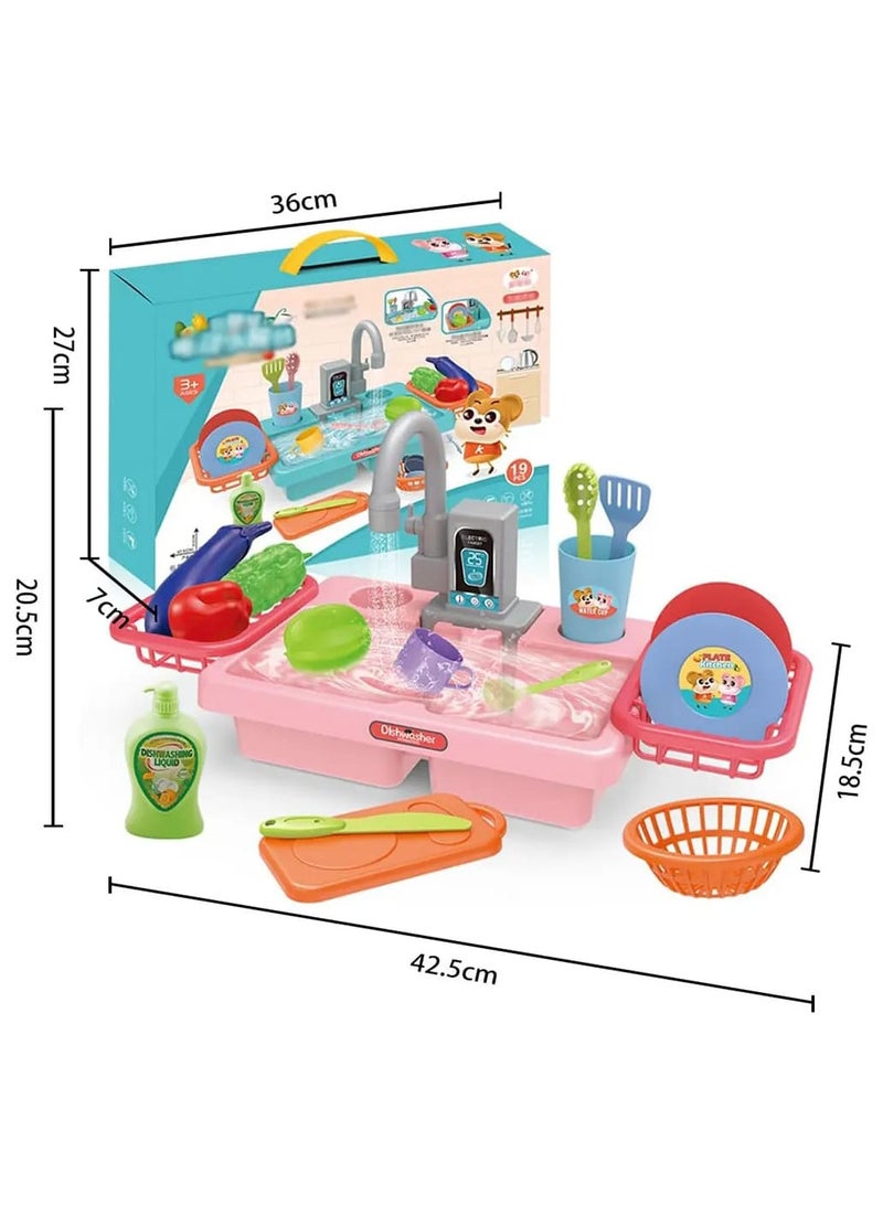 Kitchen Sink Toys, Electric Heat Sensitive Dishwasher Toy with Running Water, Automatic Toilet System, Play House, Pretend Role Play Toys - Image 4