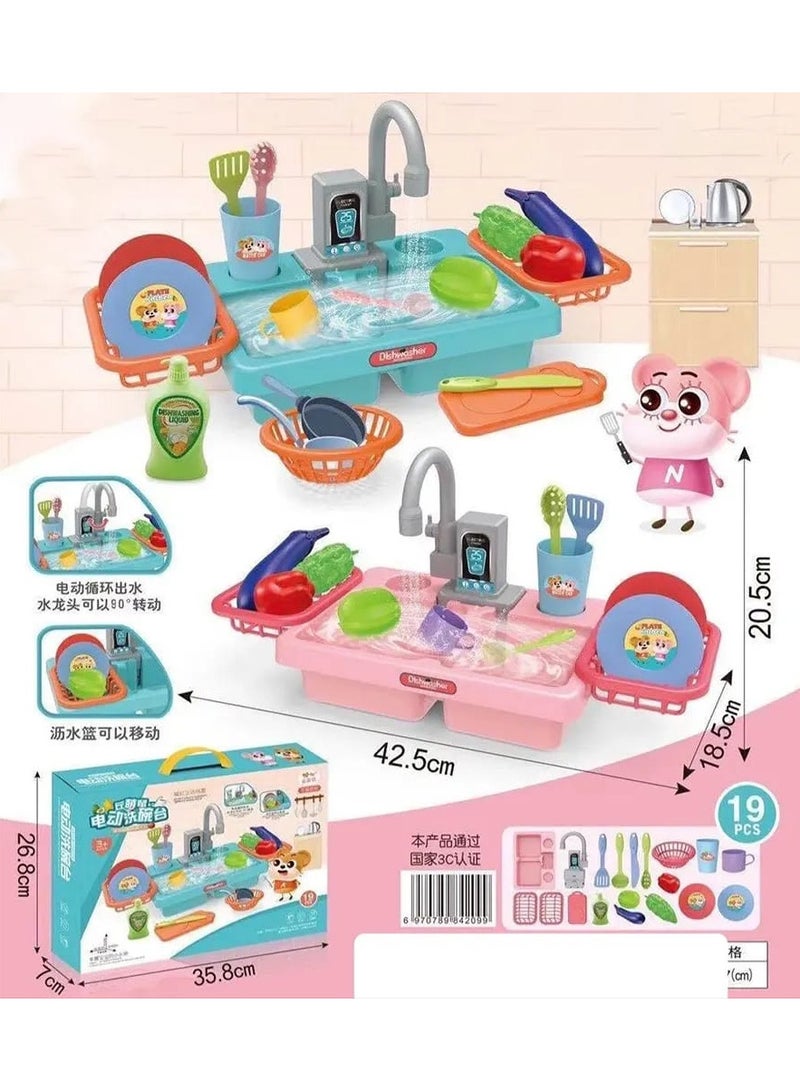 Kitchen Sink Toys, Electric Heat Sensitive Dishwasher Toy with Running Water, Automatic Toilet System, Play House, Pretend Role Play Toys - Image 5