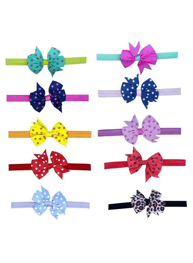 FOK 10 Pc Chiffon Satin Lace Bow Elastic Head Hair Bands For Babies Kids Girls - Image 1