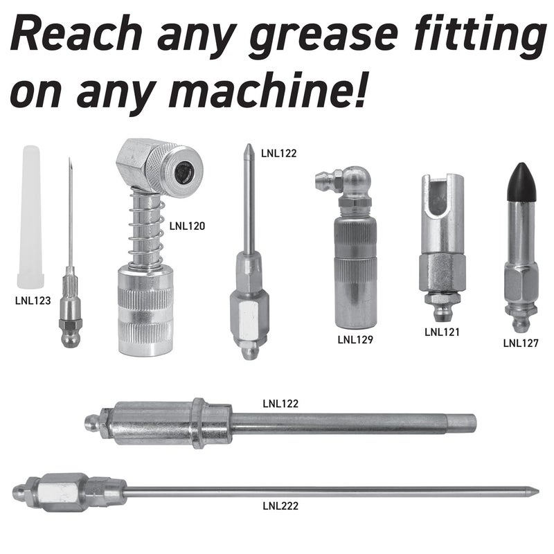 LockNLube 8-Piece Quick Connect Greasing Accessory Kit. Complete grease fitting connection kit. Reach any grease fitting on any machine. The rip-stop case keeps tools clean and portable. - Image 2