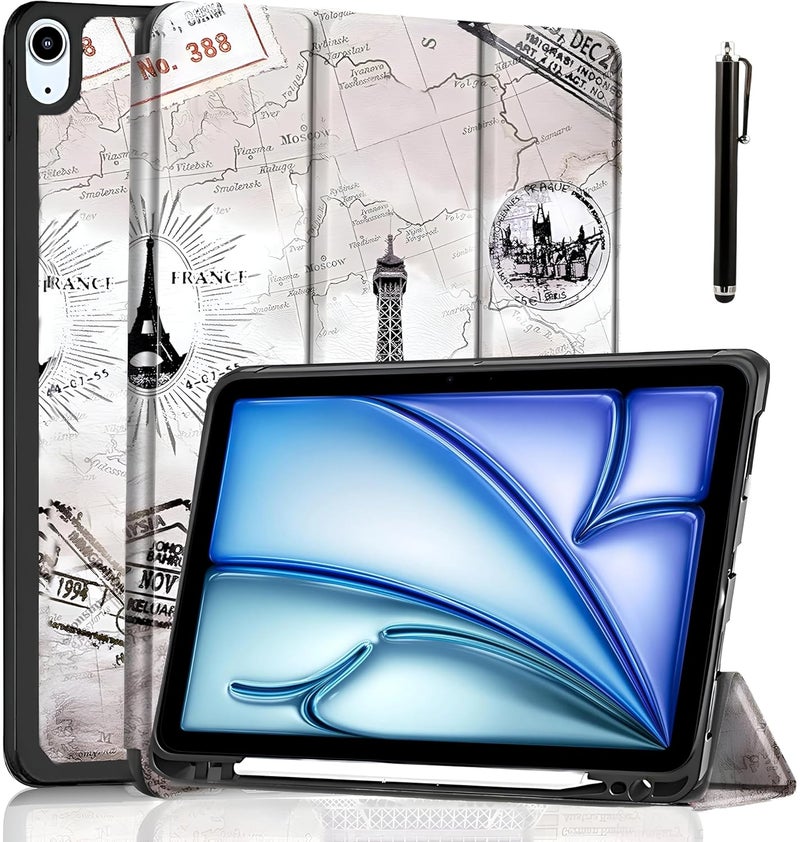ProElite Case Cover for iPad Air 11 inch M3/M2 2025/2024, Air 5th/4th Gen 10.9 Inch, Smart Flip Case for iPad Air 11/ Air 5th/4th Gen with Pencil Holder [Auto Sleep/Wake] with Stylus Pen - Eiffel - Image 1