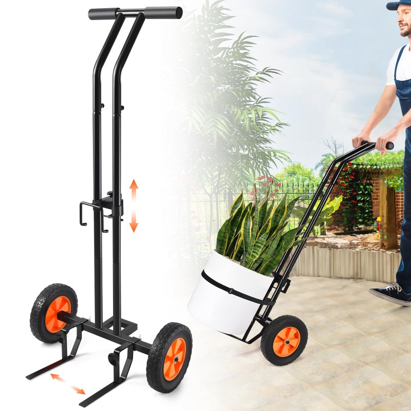 AugFir Plant Caddy with Wheels, Heavy Duty Plant Dolly Cart with Adjustable Grabbing Arm and Suction Cups for Plant Pots, Garden Pot Mover Trolley Cart with Strap, Ideal for Indoor and Outdoor Use, Black - Image 1