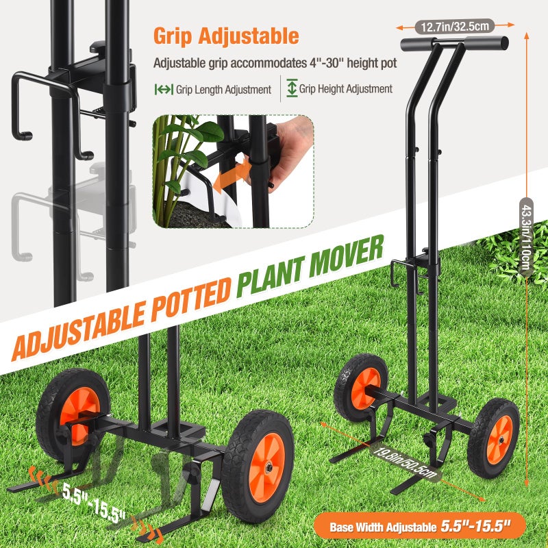 AugFir Plant Caddy with Wheels, Heavy Duty Plant Dolly Cart with Adjustable Grabbing Arm and Suction Cups for Plant Pots, Garden Pot Mover Trolley Cart with Strap, Ideal for Indoor and Outdoor Use, Black - Image 4