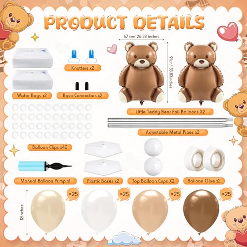 Kasyat 2 Set Bear Balloon Column Stand Kit Bearly Baby Shower Balloon Arch Kit Bear Baby Shower Decorations with Brown Beige Nude Tan Balloons for Boho Neutral Gender Reveal Birthday Party - Image 5