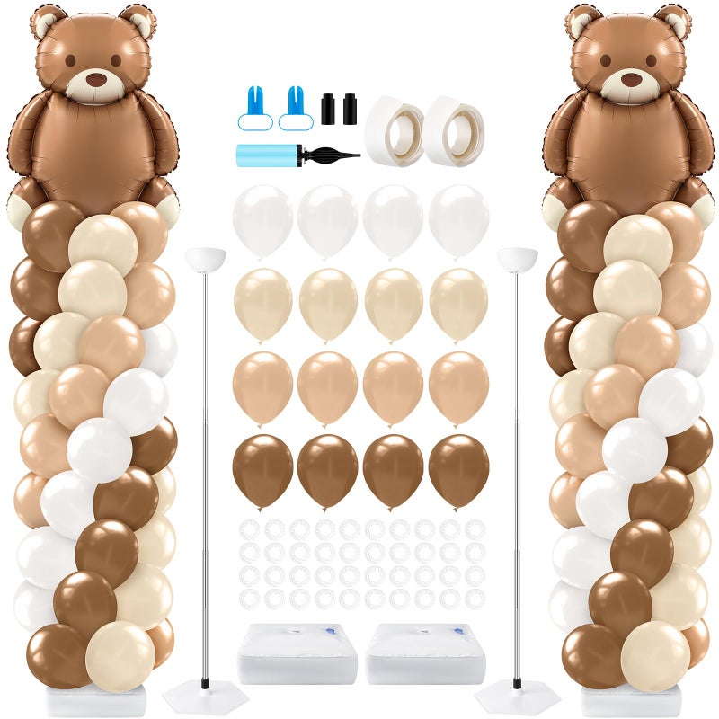 Kasyat 2 Set Bear Balloon Column Stand Kit Bearly Baby Shower Balloon Arch Kit Bear Baby Shower Decorations with Brown Beige Nude Tan Balloons for Boho Neutral Gender Reveal Birthday Party - Image 3