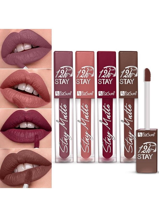 FORSURE Non Transfer Waterproof Longlast Liquid Matte Mini Lipstick Pack Of 4 (Coco Brownmauve Iceadorable Nuderoyal Berry) - Image 2