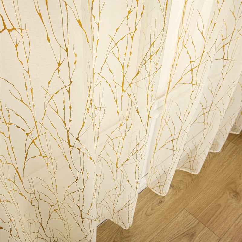 Deeprove الستائر الشفافة العميقة 72 بوصات ، فرع شجرة ذهبية طويلة لغرفة نوم غرفة معيشة غرفة الطعام مجردة مجردة من الذهب الذهبي. - Image 4