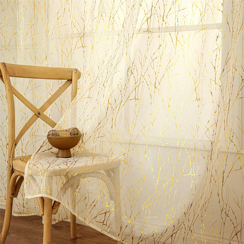 Deeprove الستائر الشفافة العميقة 72 بوصات ، فرع شجرة ذهبية طويلة لغرفة نوم غرفة معيشة غرفة الطعام مجردة مجردة من الذهب الذهبي. - Image 5