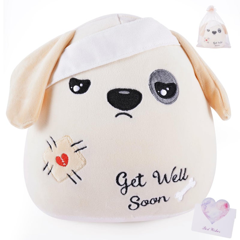 LeYoHa Get Well Soon Dog Plush Dog Stuffed Animals Apricot Plushie Toys with Injury Bandage Kids Pillow Cushion Gifts for Patient Girls Boys9 Inch - Image 2