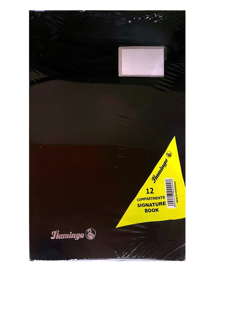 Flamingo Signature Book, Vinyl Material Cover, 12 Sheets (1-12), Black Color, 240 x 340 mm - Image 1