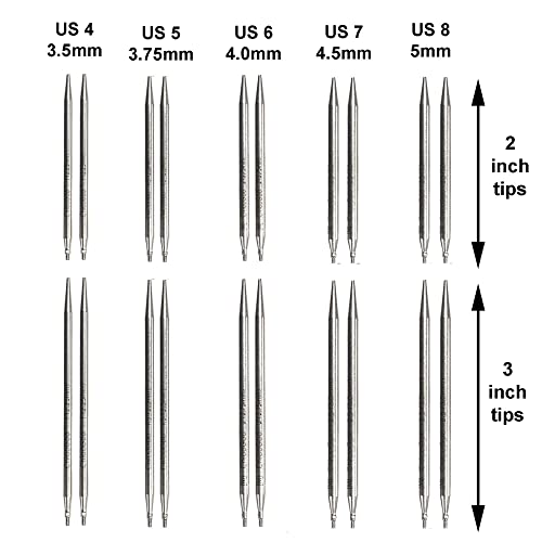 ChiaoGoo Twist Red Lace Shorties 2 & 3-Inch Large Blue 7230-S Interchangeable Knitting Needle Set, 10-Pairs Sizes US 4, 5, 6, 7, 8, Stainless Steel with 3 Cords with Project Bag - Image 3
