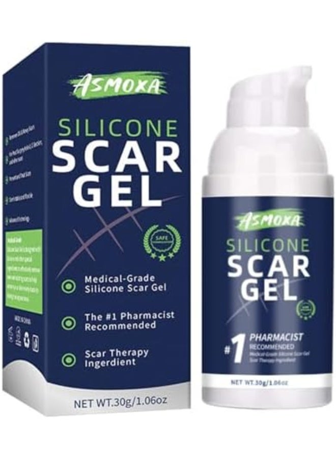 ASMOXA Silicone Scar Gel, Advanced Scar Cream for Surgical Scars, Burns, C-Section, Stretch Marks, Keloids, Fades Old & New Scars, Face & Body Scar Treatment, Smooths & Softens Skin, For Men & Women - Image 1