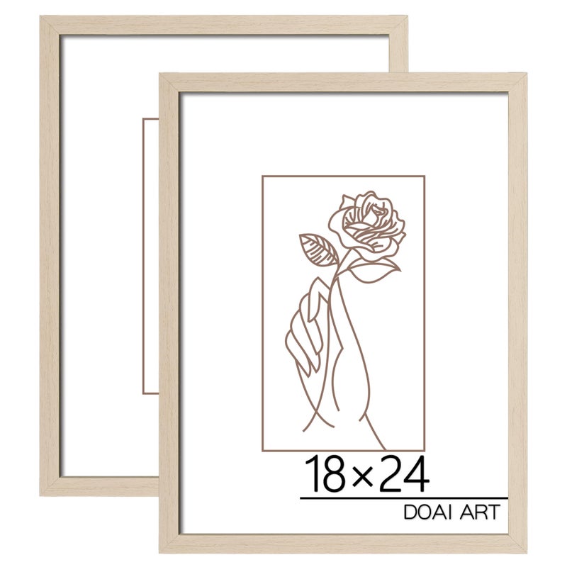 DOAI ART 18x24 Poster Frame 2 Pack in Oak Woodgrain Color 18 x 24 Picture Frames for Horizontal or Vertical Wall Mounting Scratchproof Safe and Artistic Large Photo Frame Wall Art
