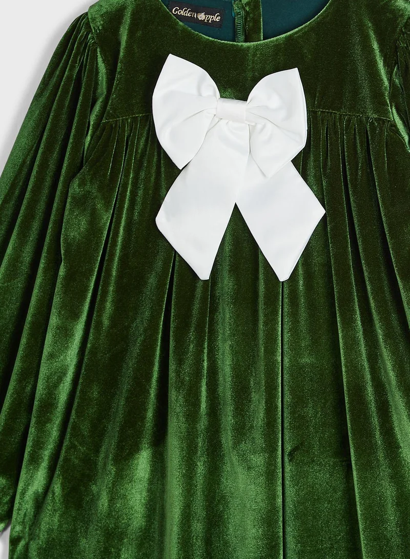 Little Golden Apple Velvet Bow Dress