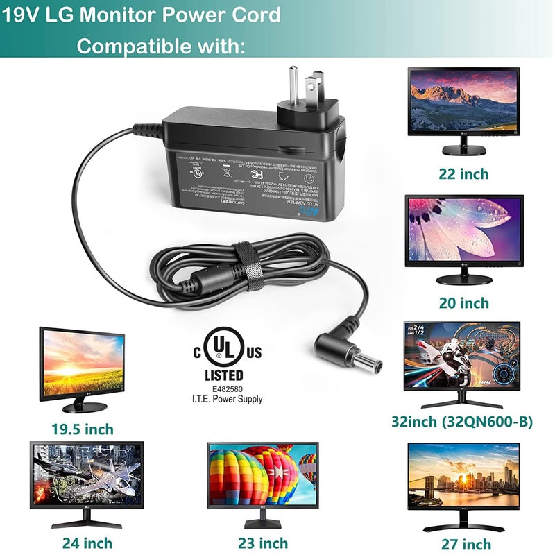 KFD محول الطاقة KFD لشاشات LG LED LCD 19" 22" 23" 24" 27" 29" 32" 34" UltraWide IPS المنحنية 4K UHD ADS-25FSG-19 34UM69G-B 34UC79G 34UC99-W LG 32UD99 22LN4510 24M47VQ ADS-40FSG - Image 2