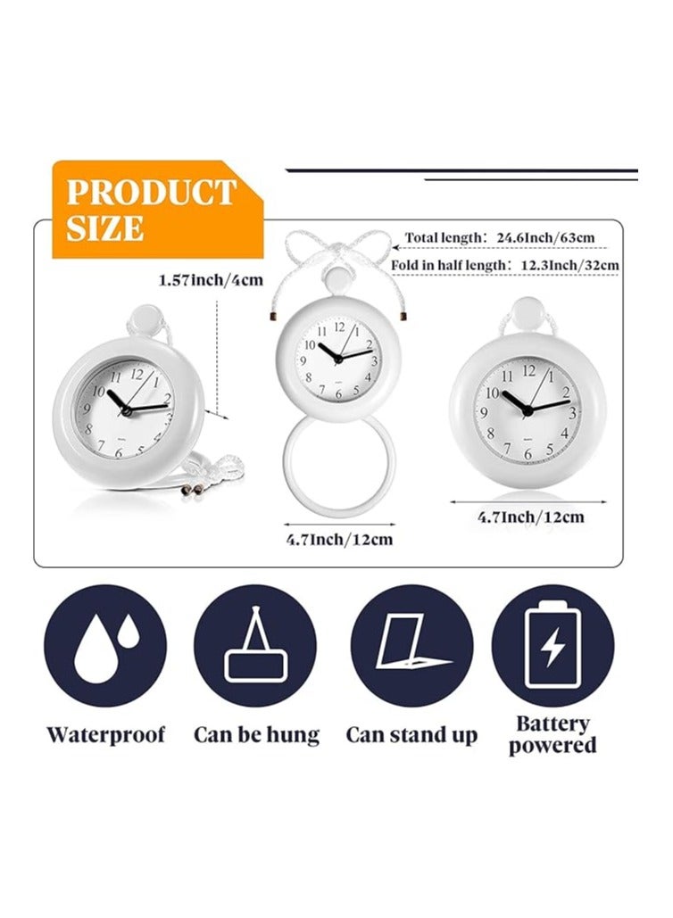 Bathroom Hanging Clock White Shower Wall Clock Water Resistant Clock Rope Hanging Waterproof Clock Small Digital Clock Bathroom with Easy Reading Clock Face for Bathroom Pool Supplies  - Image 2