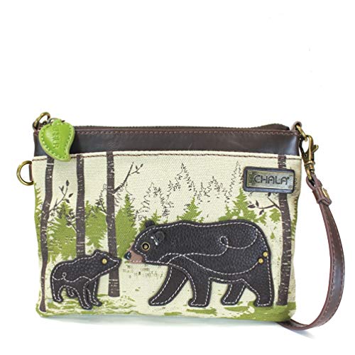 Chala Safari Animal Canvas Crossbody Cell Phone Purse with Adjustable Strap (Mama Bear and Baby) - Image 1
