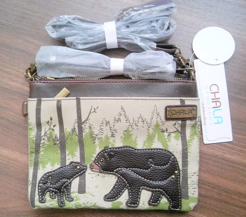 Chala Safari Animal Canvas Crossbody Cell Phone Purse with Adjustable Strap (Mama Bear and Baby) - Image 2
