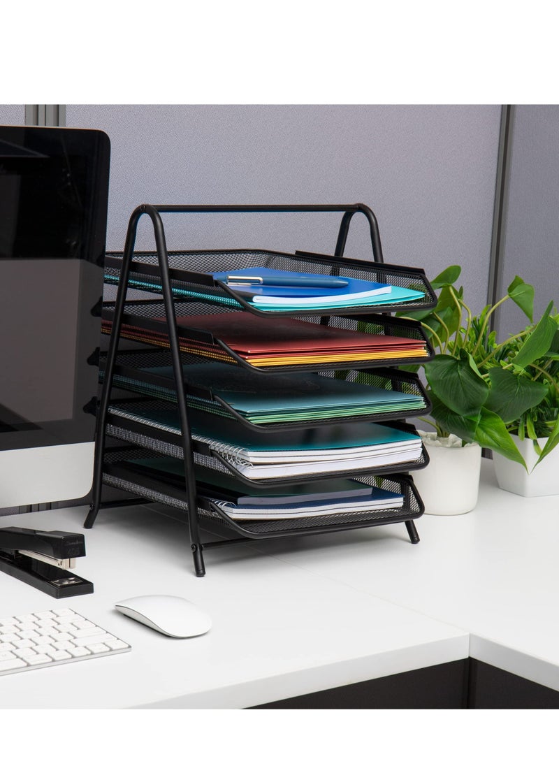 Desk Organizer with 5 Sliding Trays for Letters, Documents, Mail, Files, Paper, Black