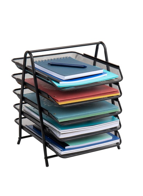 Desk Organizer with 5 Sliding Trays for Letters, Documents, Mail, Files, Paper, Black
