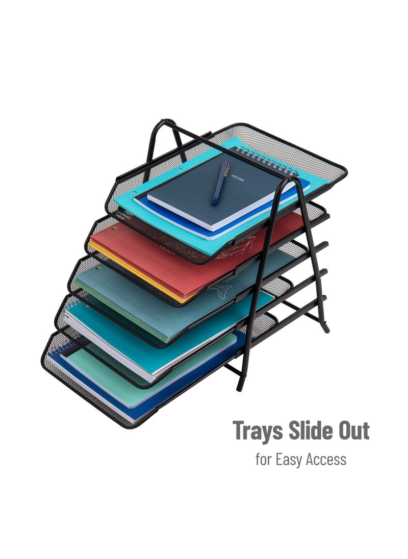 Desk Organizer with 5 Sliding Trays for Letters, Documents, Mail, Files, Paper, Black