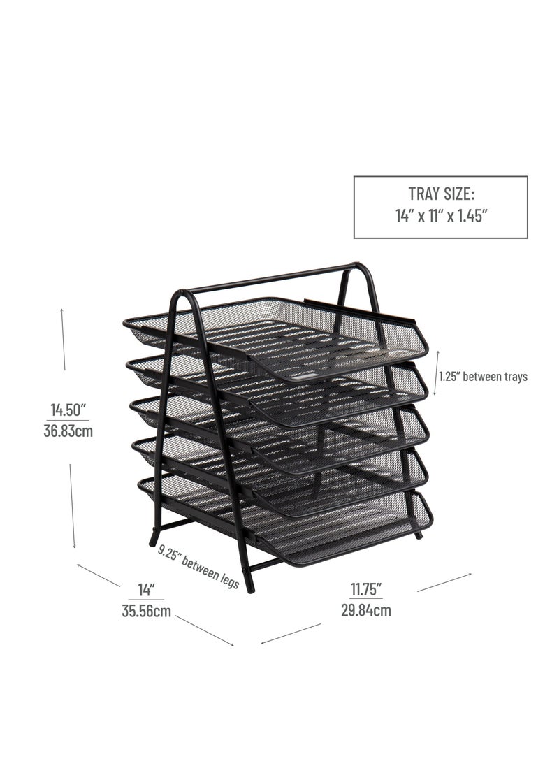 Desk Organizer with 5 Sliding Trays for Letters, Documents, Mail, Files, Paper, Black