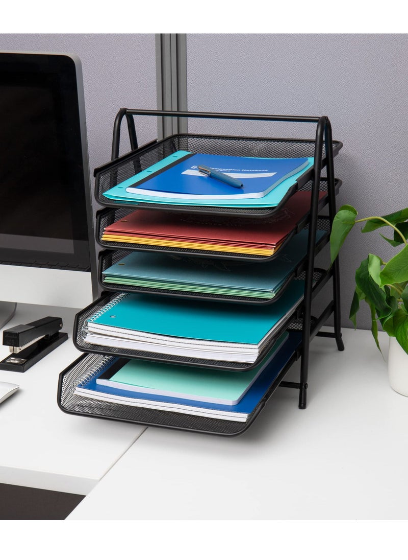 Desk Organizer with 5 Sliding Trays for Letters, Documents, Mail, Files, Paper, Black